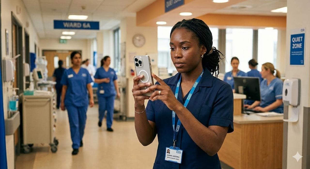 Staff member using phone